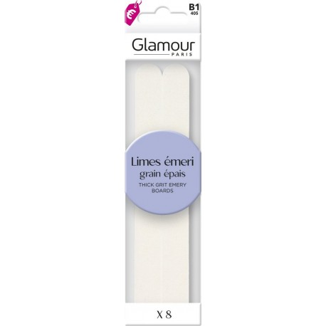 GLAMOUR PARIS Limes à Ongles Emeri Larges Grains Epais pack de 8
